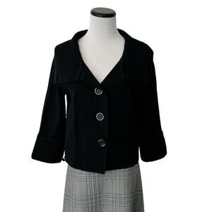 CAbi Black Collared Wool Blend Cardigan Cropped Sweater S